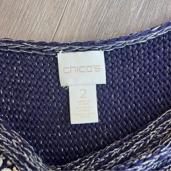 Chico's Navy and Silver Sequin Festive Sweater size 2 - Picture 2 of 10